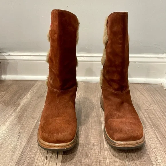 Dansko Fyodora Tribal Western Brown Suede Mid Calf Faux Fur Boots - Picture 2 of 12